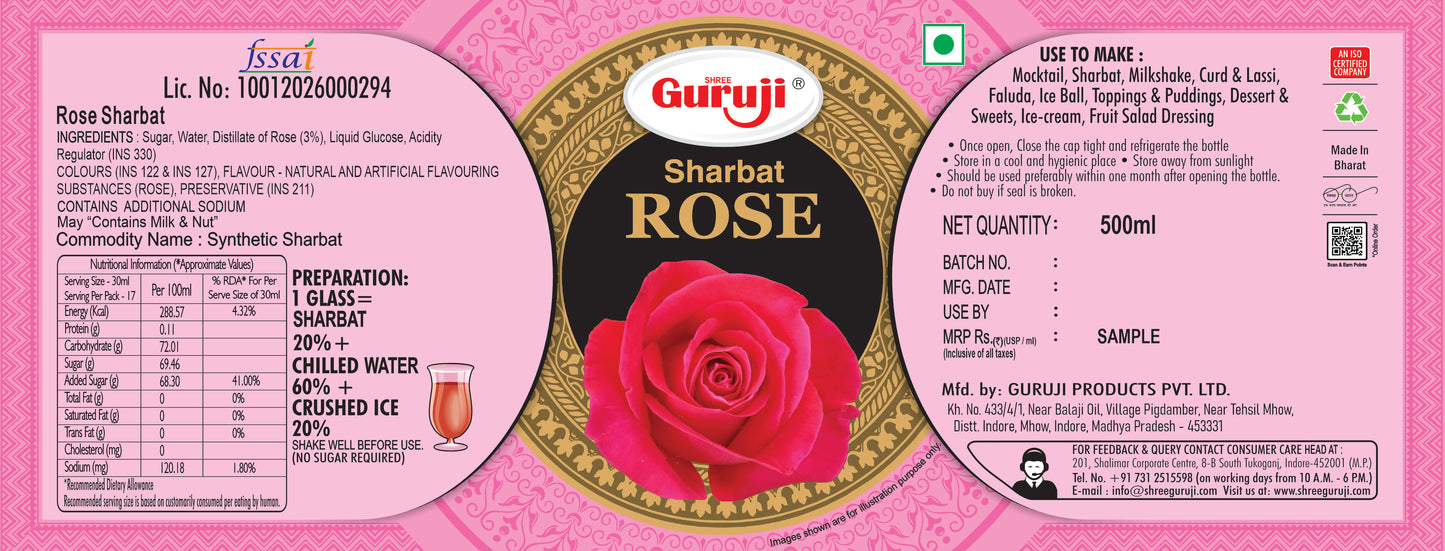 Guruji Combo Pack of Kesaria Thandai & Rose Sharbat (500 Ml x 2 unit)